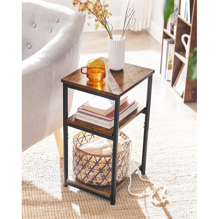 Sofa Side Table 3 Tier End Table Bedside Table With Steel Frame For Living Room Bedroom Home Office Industrial Style Rustic Brown And Classic